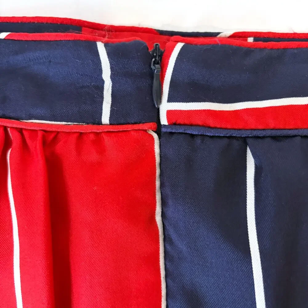 Elizabeth McKay 100% Silk Geometric Color Block Skirt Red Navy Size 10